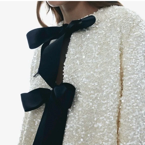 H&M Viral Sequin Bow Jacket / Top - Picture 3 of 6